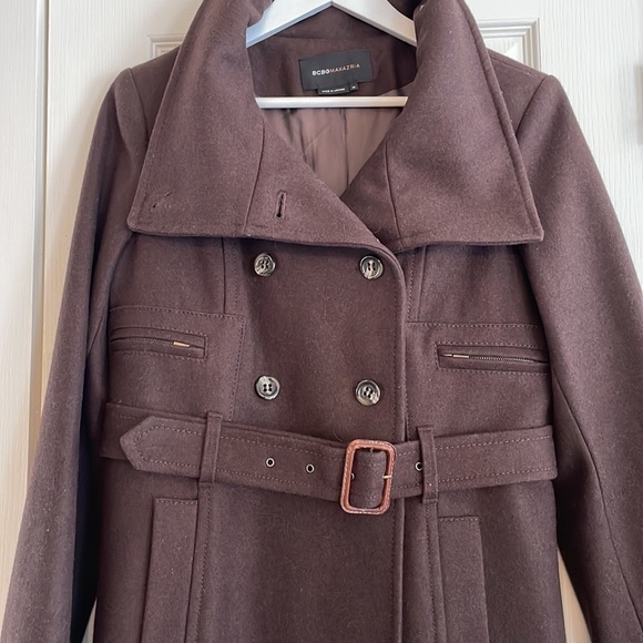 BCBG Max Azria Brown Military Style Wool Coat size M - Picture 4 of 14